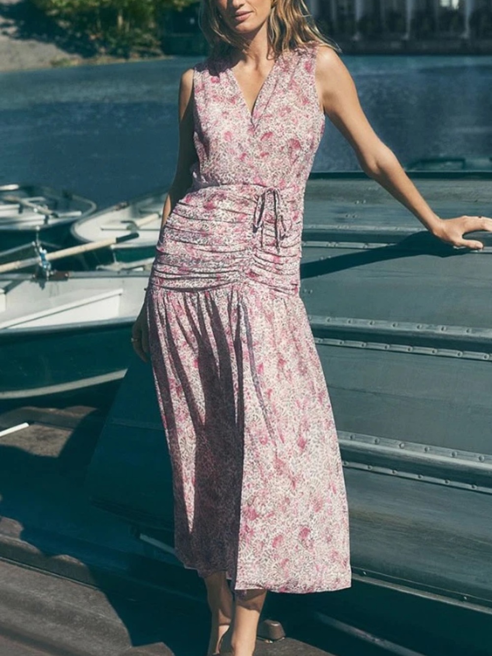 Ann Taylor Orchid Glow floral ruched midi dress nwt size 4